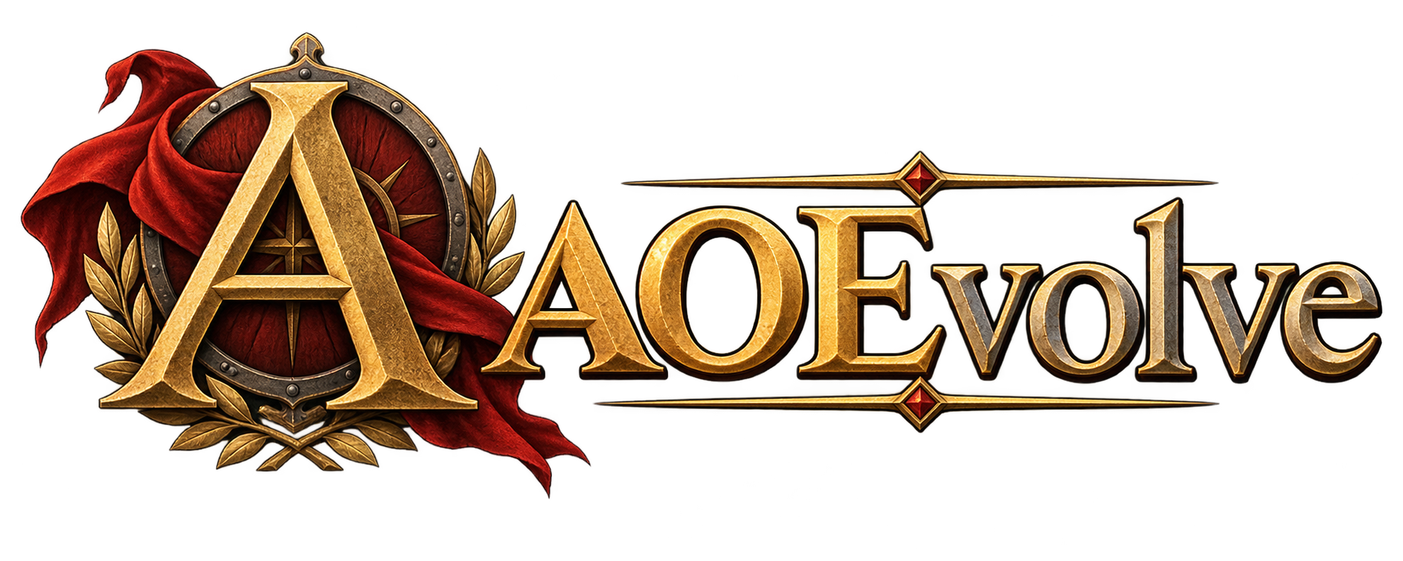 AOEvolve gold logo with red banner and laurel wreath